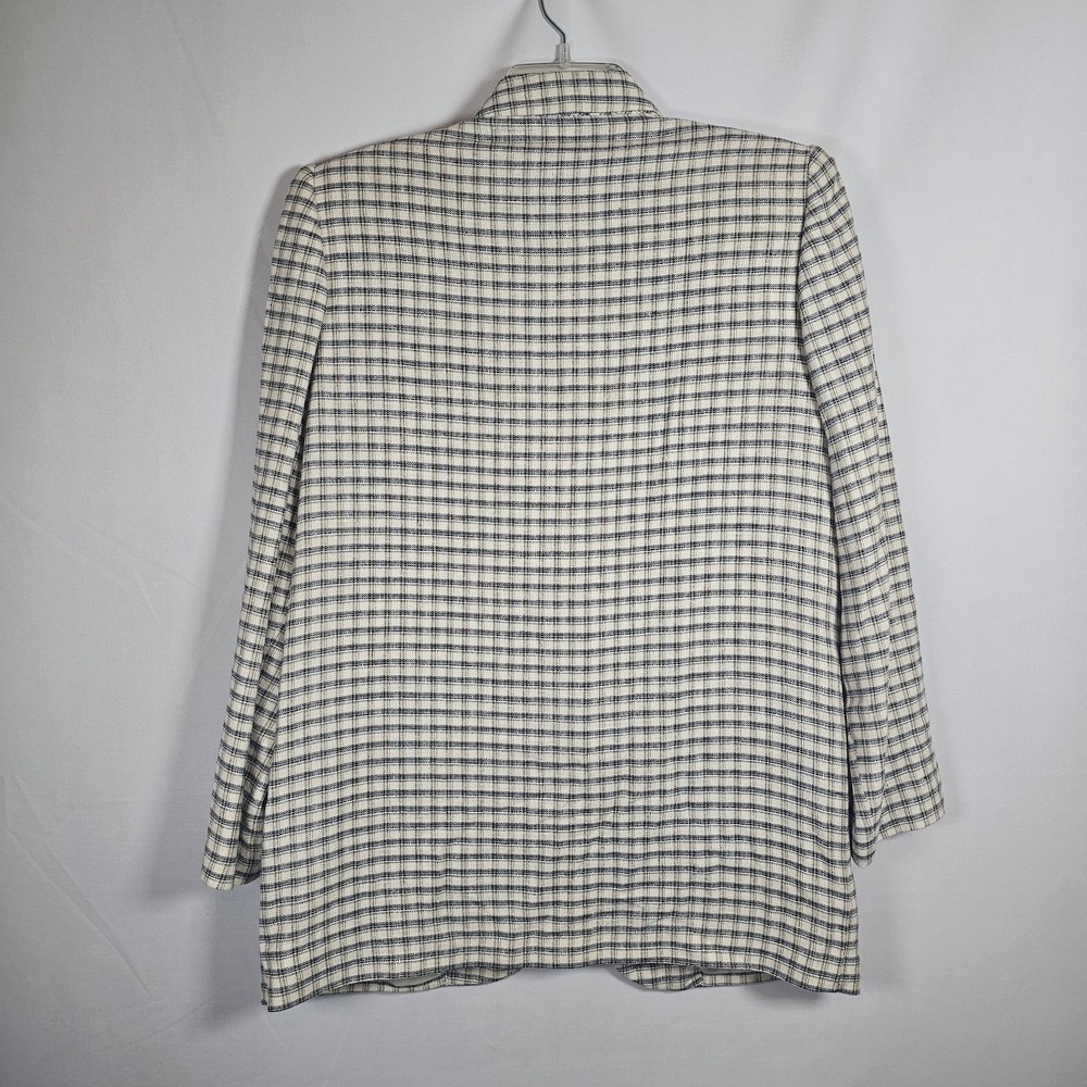 Vintage Blazer Women 8 Plaid Neutral Linen Blend Sag Harbor Jacket Lined Pockets - Picture 6 of 8